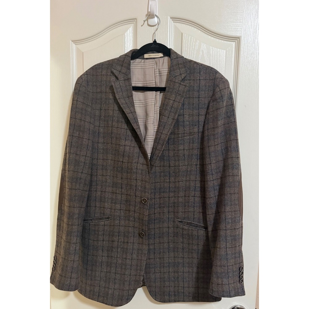 Joseph Abboud Joe 40L Wool Plaid Blazer Sport Coat Brown Elbow Patches NWOT